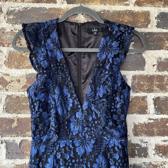 Lulus Divinely Dramatic Black and Navy Blue Lace Midi Dress XS - Picture 6 of 11